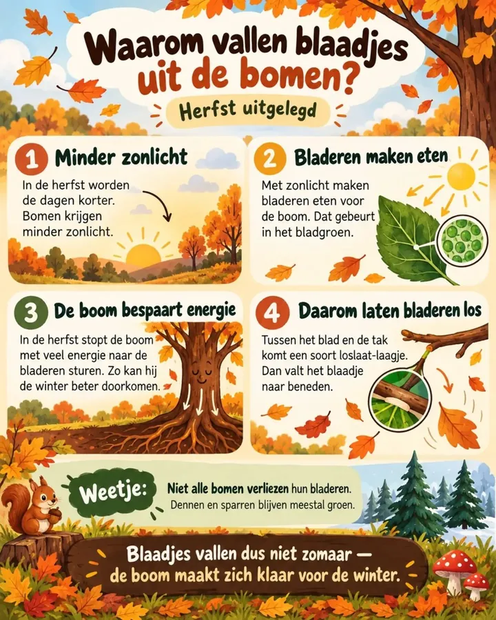 Plaat bij de vraag: Waarom vallen blaadjes uit de bomen?